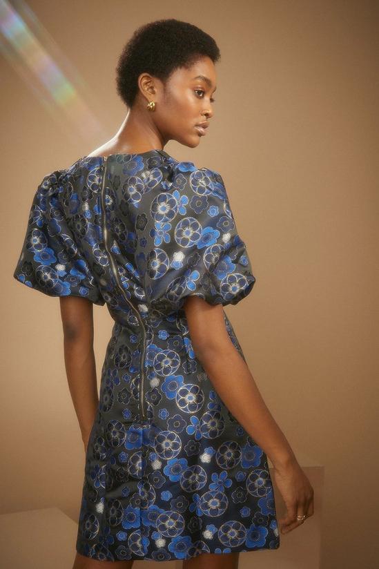 Oasis Blue Floral Jacquard Aline Dress 3