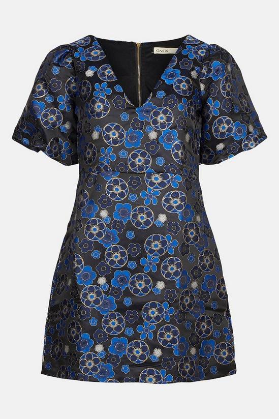 Oasis Blue Floral Jacquard Aline Dress 4