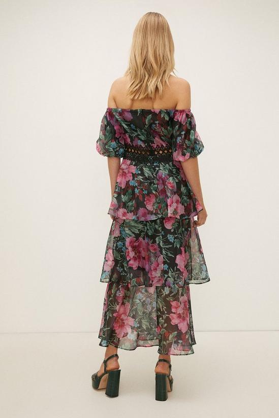 Oasis Bright Floral Tiered Organza Bardot Midi Dress 3