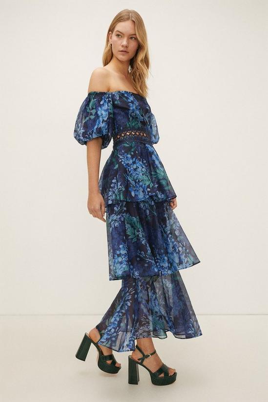 Oasis Wysteria Floral Tiered Organza Bardot Midi Dress 1