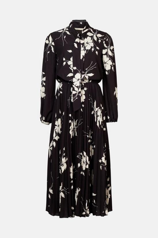 Oasis Mono Floral Pussybow Pleated Midi Dress 4