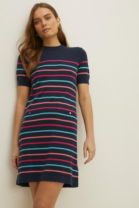 Oasis Short Sleeve Multi Stripe Knitted Dress 1