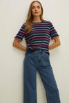 Oasis Short Sleeve Multi Stripe Knitted Top thumbnail 1