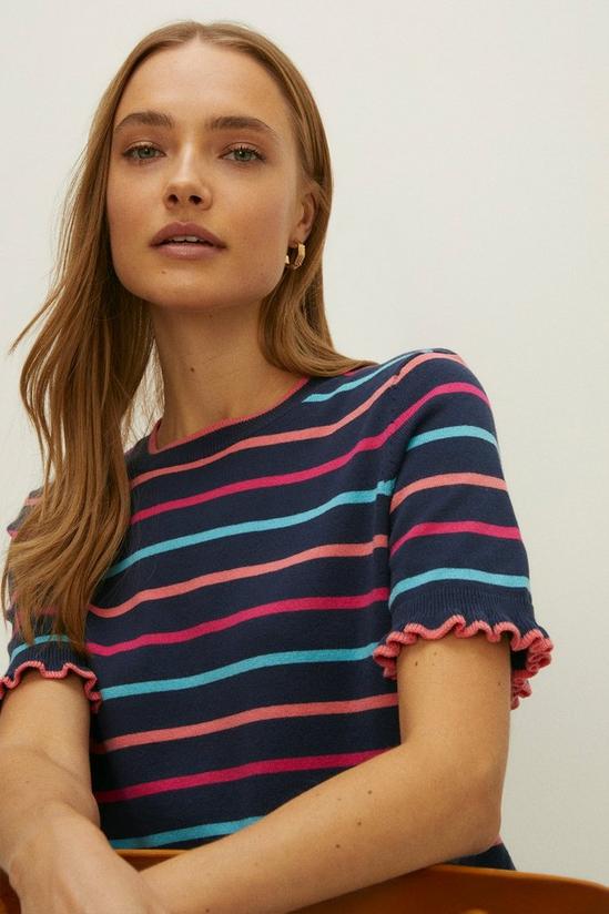 Oasis Short Sleeve Multi Stripe Knitted Top 2