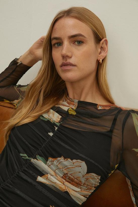 Oasis Printed Ruched Mesh Top 1