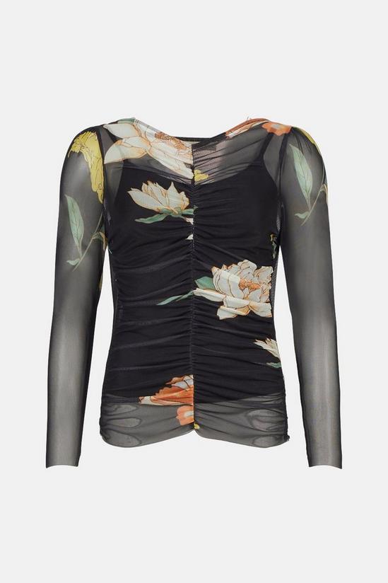 Oasis Printed Ruched Mesh Top 4