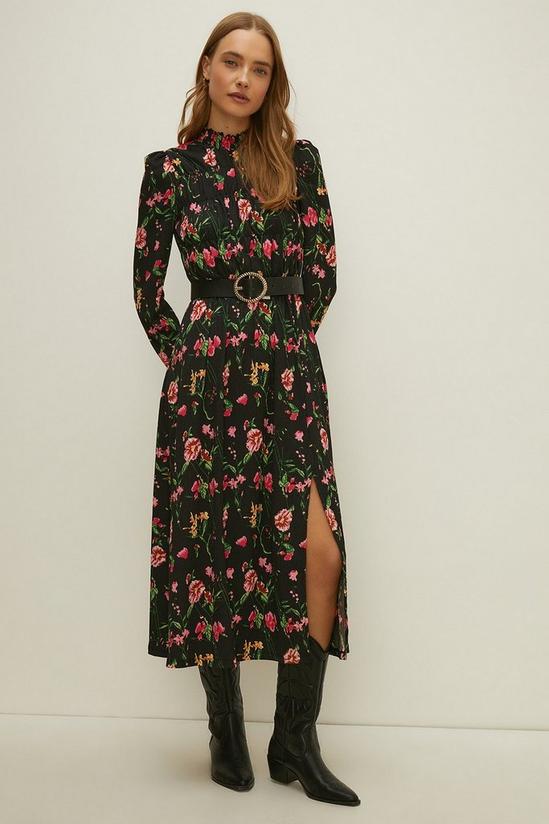 Oasis Floral Print Crinkle Shirred Midi Dress 1