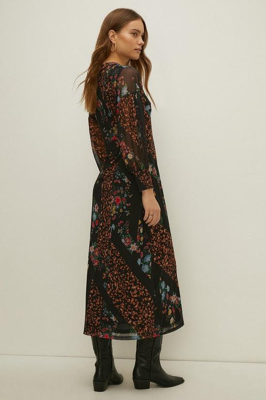 Oasis Floral Print Shirred Cuff Mesh Midi Dress 3