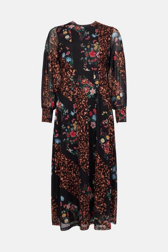 Oasis Floral Print Shirred Cuff Mesh Midi Dress 4