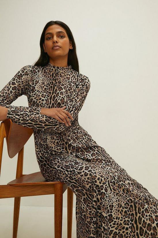 Oasis Leopard Print Jersey Funnel Neck Midi Dress 1