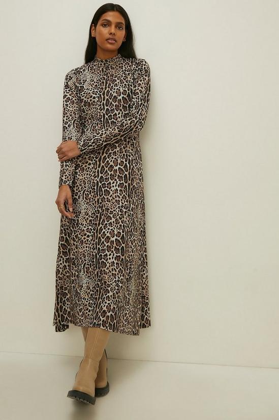Oasis Leopard Print Jersey Funnel Neck Midi Dress 2