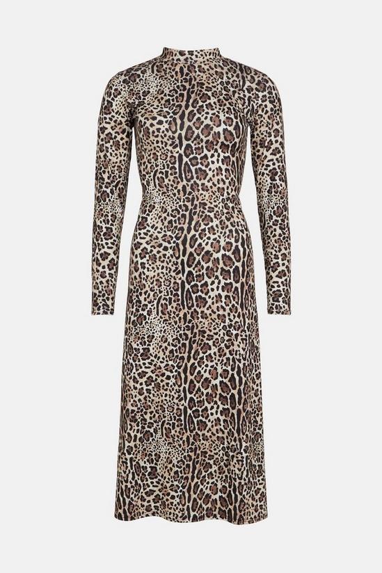 Oasis Leopard Print Jersey Funnel Neck Midi Dress 4