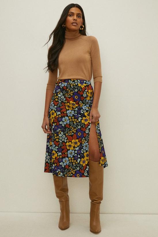 Oasis Petite Floral Crinkle Printed Midi Skirt 1
