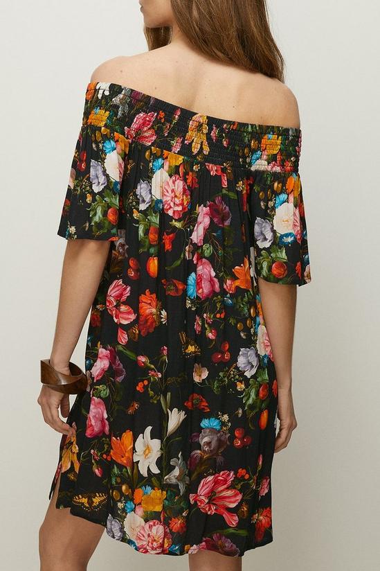 Oasis Painted Floral Shirred Bardot Mini Dress 3