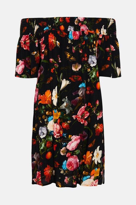 Oasis Painted Floral Shirred Bardot Mini Dress 4