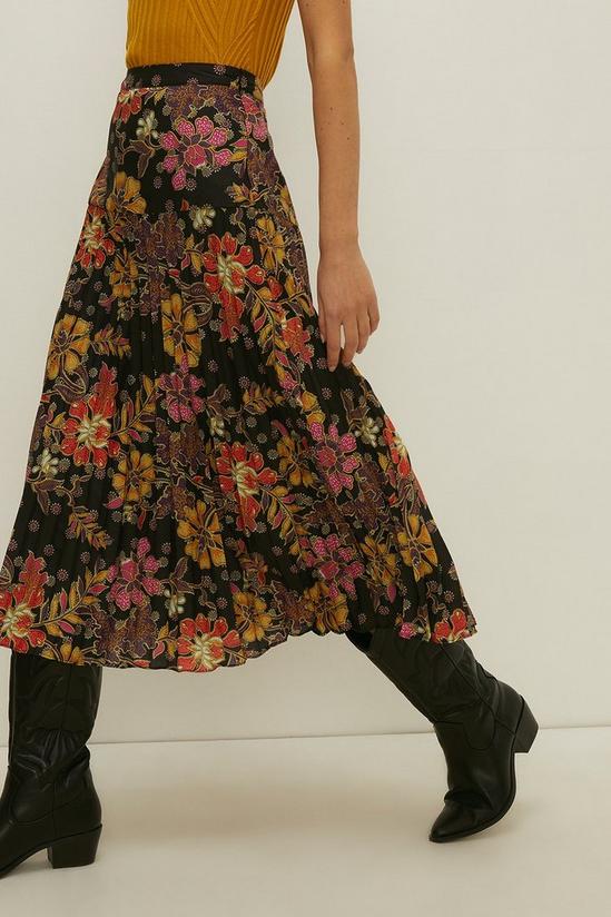 Oasis Drop Waist Floral Printed Pleated Midi Skirt 2