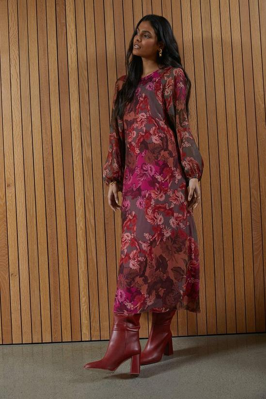 Oasis Viscose Silk Camo Floral Print Midi Dress 2