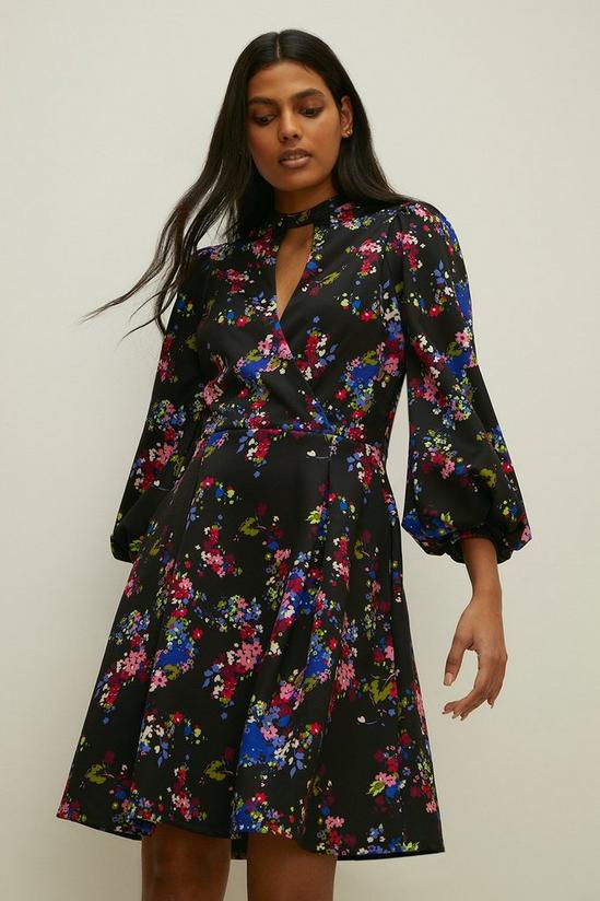 Oasis Ditsy Floral Balloon Sleeve Skater Dress 1