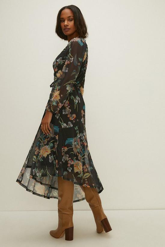 Oasis Floral Mesh Asymmetric Wrap Midi Dress 3