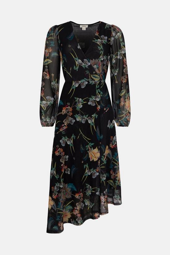 Oasis Floral Mesh Asymmetric Wrap Midi Dress 4