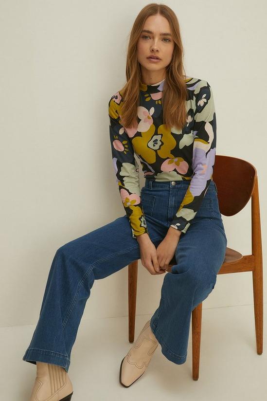 Oasis Large Floral Print Jersey Funnel Neck Top 1