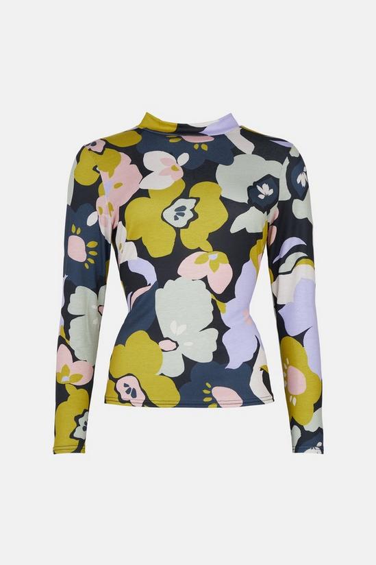 Oasis Large Floral Print Jersey Funnel Neck Top 4