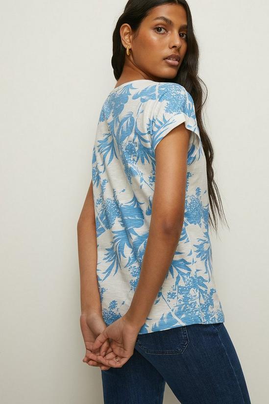 Oasis Floral Print Cotton Slub Roll Sleeve T Shirt 3