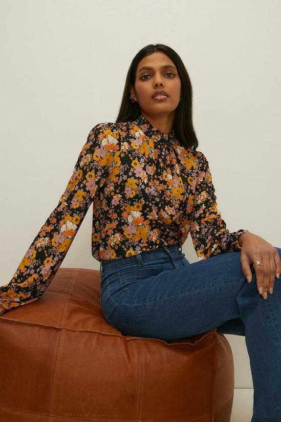 Oasis Slinky Jersey Floral Shirred Neck Top 1