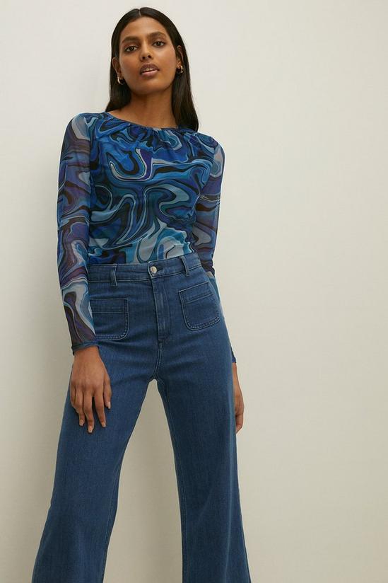 Oasis Marble Print Gathered Crew Neck Mesh Top 1