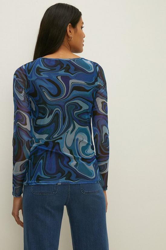 Oasis Marble Print Gathered Crew Neck Mesh Top 3