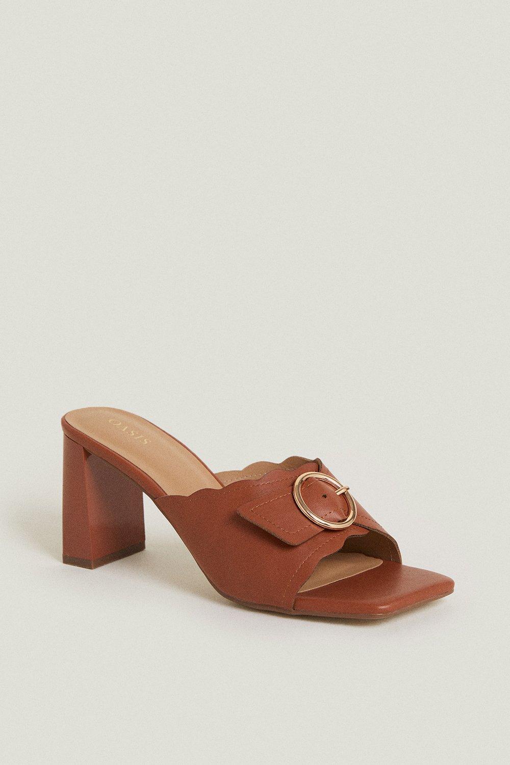 Scallop Detail Heeled Mules