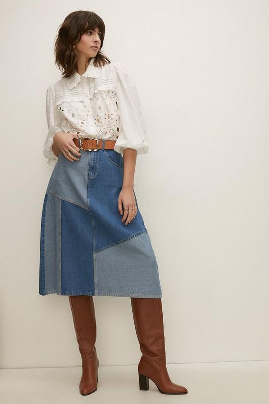 Oasis Patched Denim Midi A Line Skirt 1