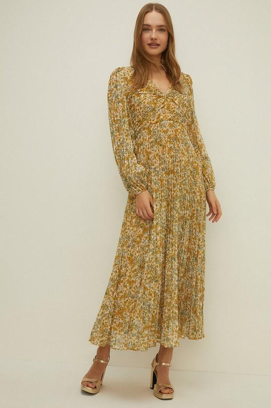 Oasis Metallic Trailing Floral Pleated Midi Dress 2