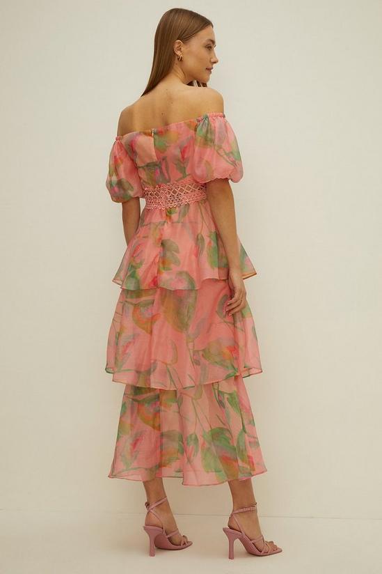 Oasis Laura Whitmore Watercolour Tiered Bardot Organza Midi Dress 3