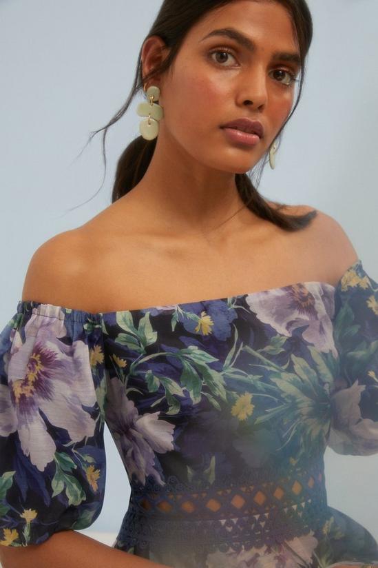Oasis Lyanna Floral Tiered Organza Bardot Midi Dress 2