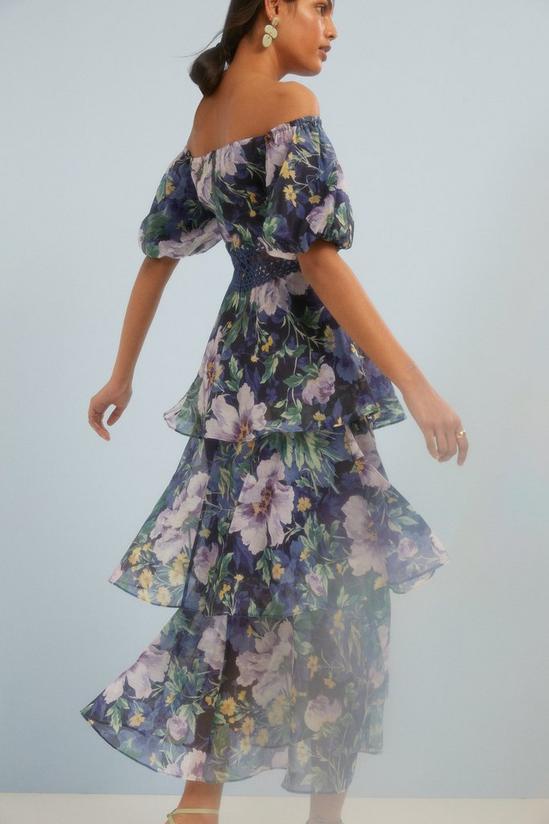 Oasis Lyanna Floral Tiered Organza Bardot Midi Dress 3