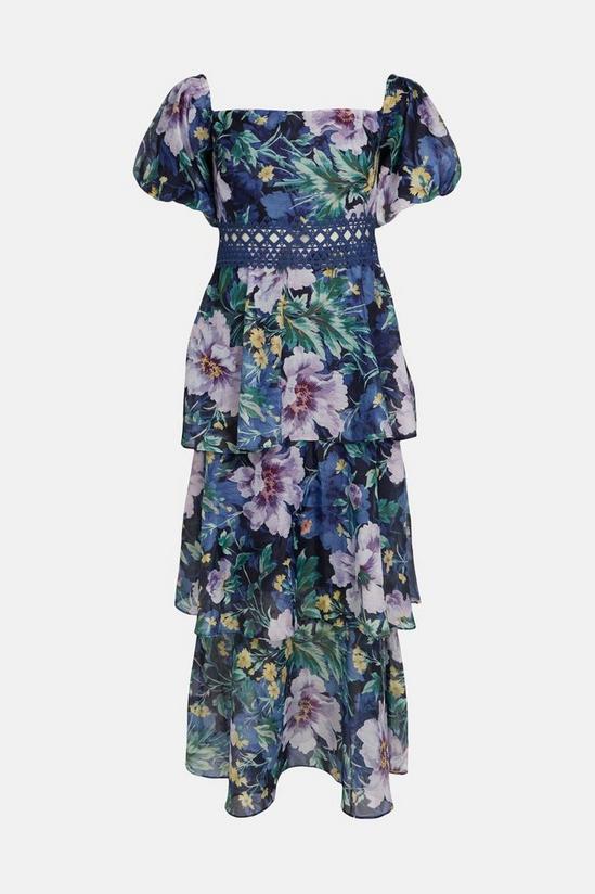 Oasis Lyanna Floral Tiered Organza Bardot Midi Dress 4