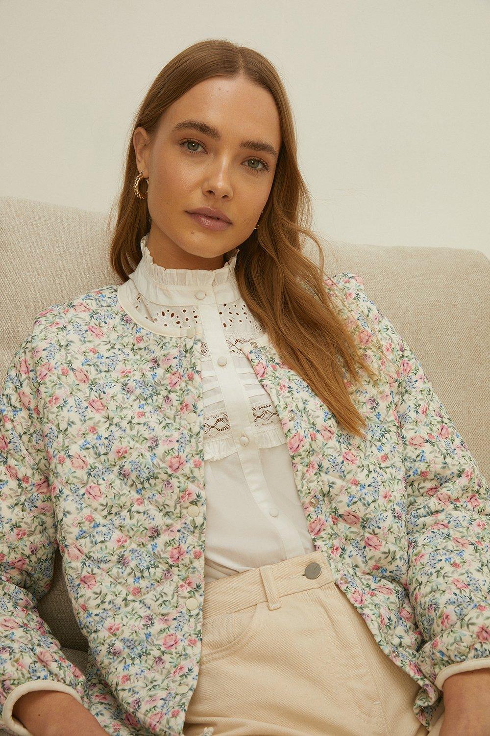 Jackets Coats Floral Printed Quilted Bomber Jacket Oasis