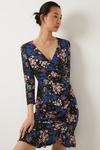 Oasis Slinky Jersey Floral Printed Wrap Ruched Mini Dress thumbnail 1