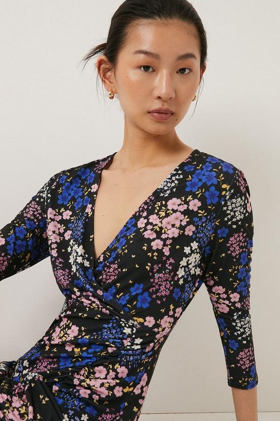Oasis Slinky Jersey Floral Printed Wrap Ruched Mini Dress 2