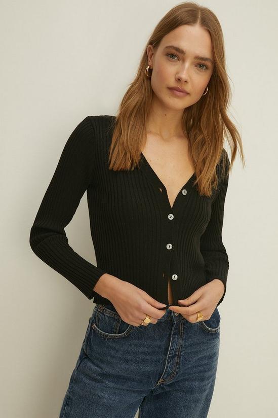 Oasis Ribbed Button Up Knit Cardigan 1