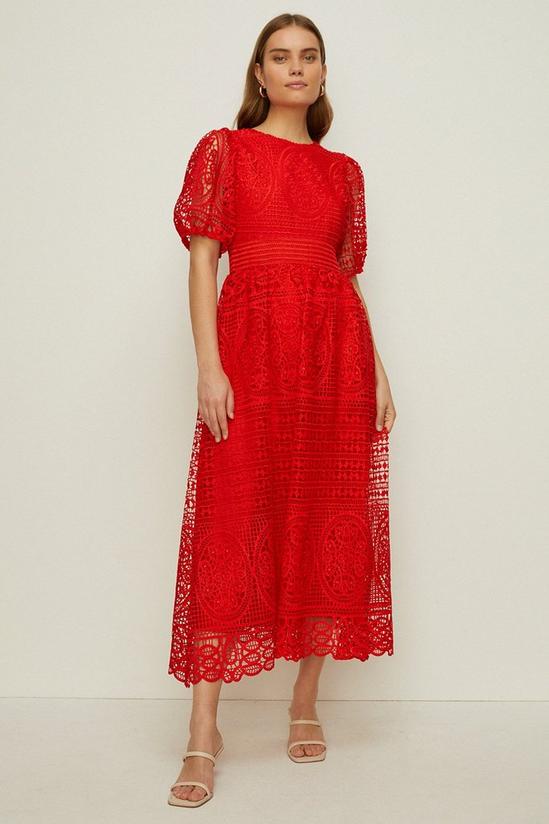 Dresses | Premium Lace Puff Sleeve Midi Dress | Oasis