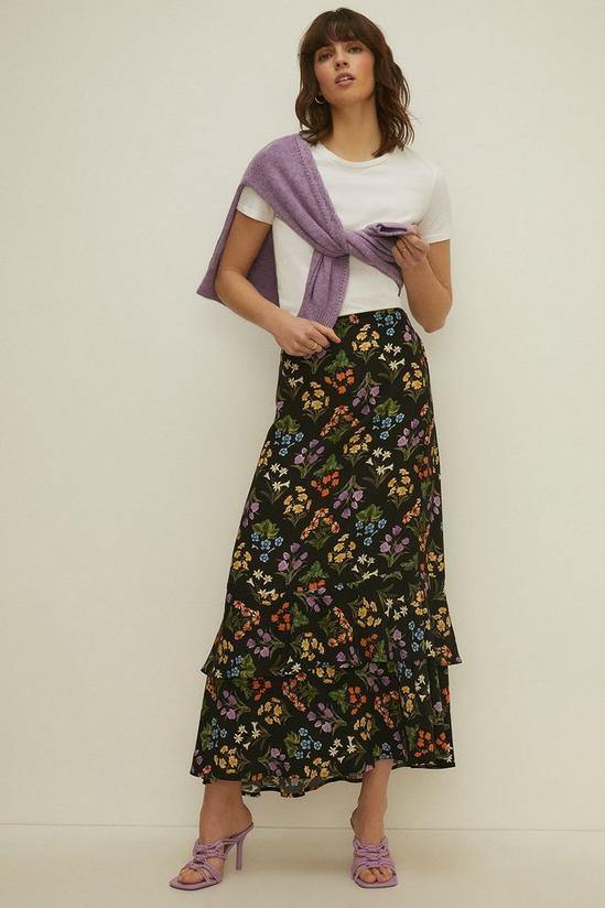 Oasis Tiered Hem Bouquet Floral Midi Skirt 1