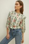 Oasis Lace Insert 3/4 Sleeve Printed Woven Top thumbnail 1
