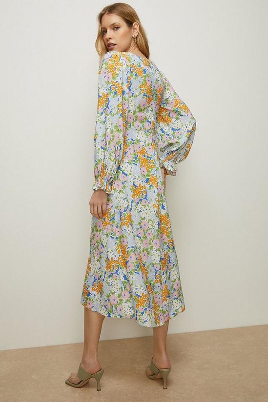 Oasis Shirred Cuff Meadow Floral Print Midi Dress 3