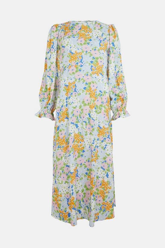 Oasis Shirred Cuff Meadow Floral Print Midi Dress 4