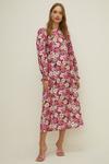 Oasis Shirred Cuff Pink Floral Print Midi Dress thumbnail 2