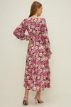 Oasis Shirred Cuff Pink Floral Print Midi Dress thumbnail 3
