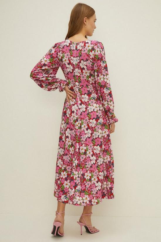 Oasis Shirred Cuff Pink Floral Print Midi Dress 3