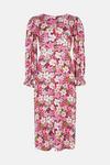 Oasis Shirred Cuff Pink Floral Print Midi Dress thumbnail 4